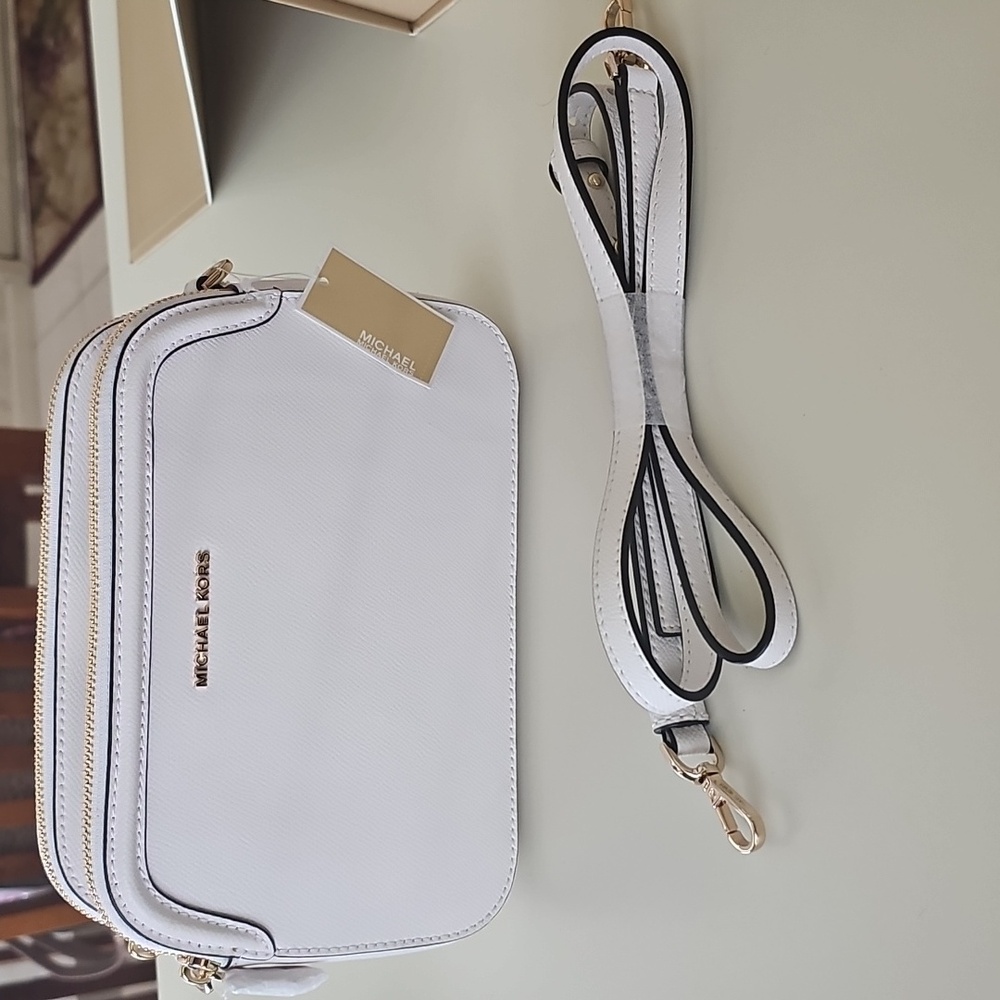Michael Kors White Crossbody Bag with Gold Accents